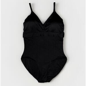 Spanx Classic One Piece Bathing Swimsuit 2X Black Slimming Wireless Built-In Bra